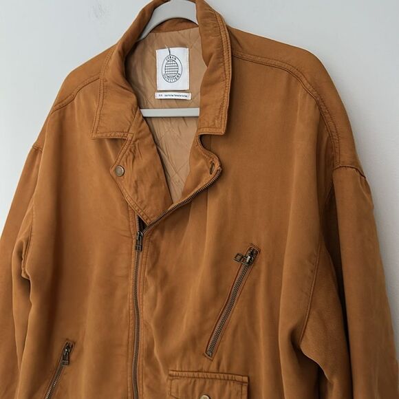 Urban Outfitters Men’s Brown Oversized Quilted Tencel Moto Jacket Size M - Picture 4 of 13